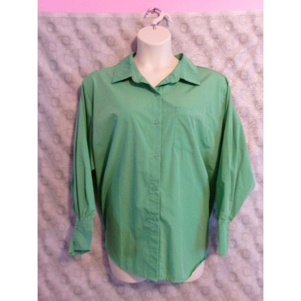 Inner Circle Women's Plus 3X Green Button Down Long Sleeve Shirt